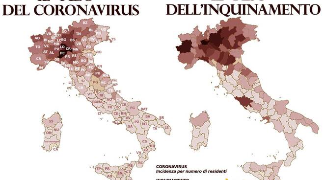 Mappa inquinamento e coronavirus