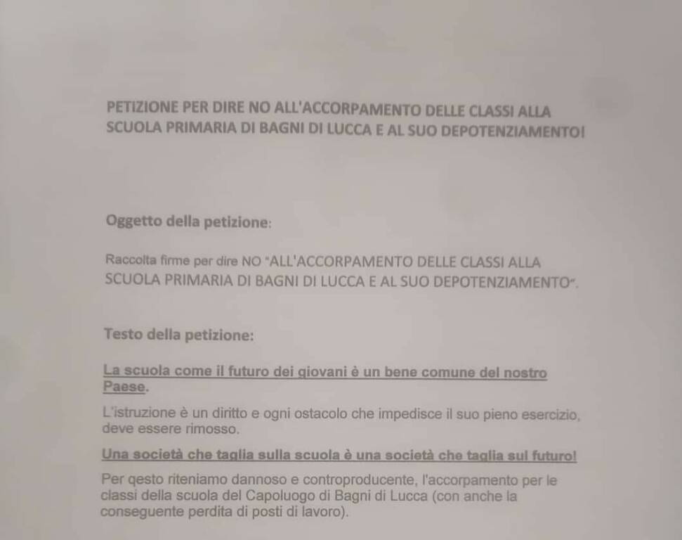 petizione scuola bagni di lucca 